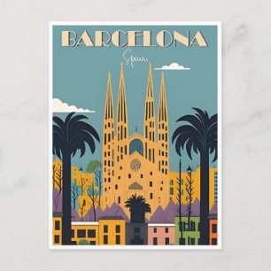 vintage retro Barcelona Spanien Reise Kunst Postkarte