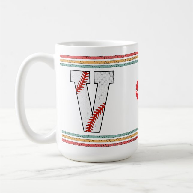 Vintage Retro Baseball Letter V Design Kaffeetasse (Links)