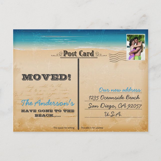 Vintage Retro Beach Änderung des Fotos der Adresse Ankündigungspostkarte (Vorderseite)