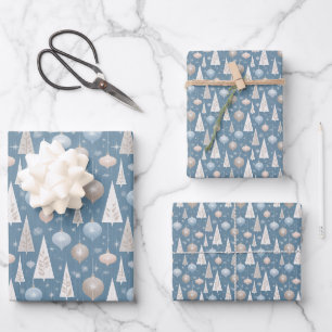 Vintage Retro Blaues Weihnachten Geschenkpapier Set