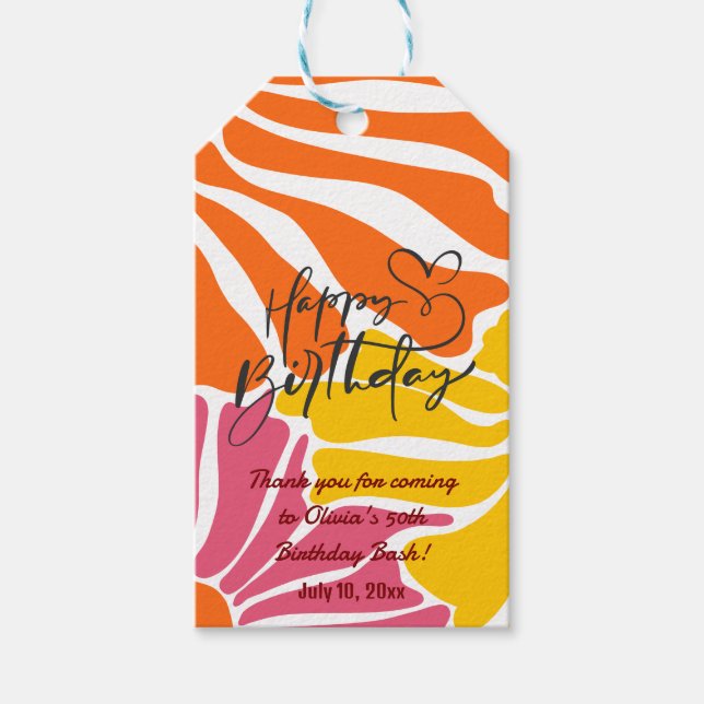 Vintage Retro Blumen Elegant & Farbige Geburtstag Geschenkanhänger (Vorderseite)