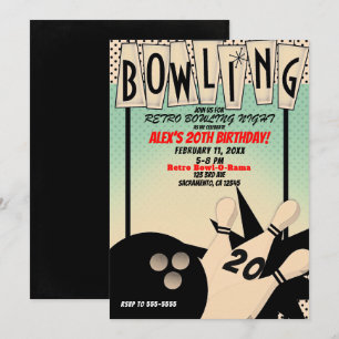 Vintage Retro Bowling-Kugel Nacht Geburtstagsfeier Einladung