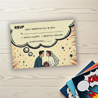 Vintage Retro Bride & Groom Pop Art Comic Wedding RSVP Karte
