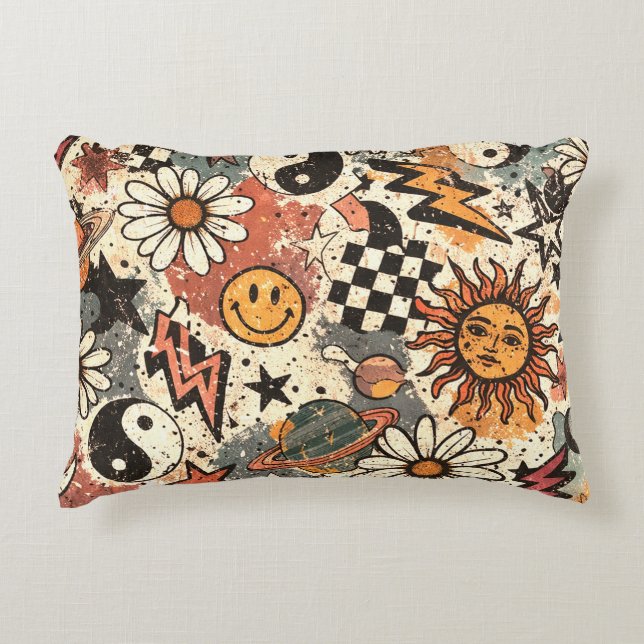 Vintage Retro Celestial Grunge Pattern Dekokissen (Vorderseite)