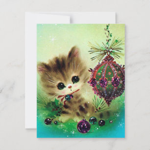 Vintage rétro chat de Noël ajouter la carte de mes