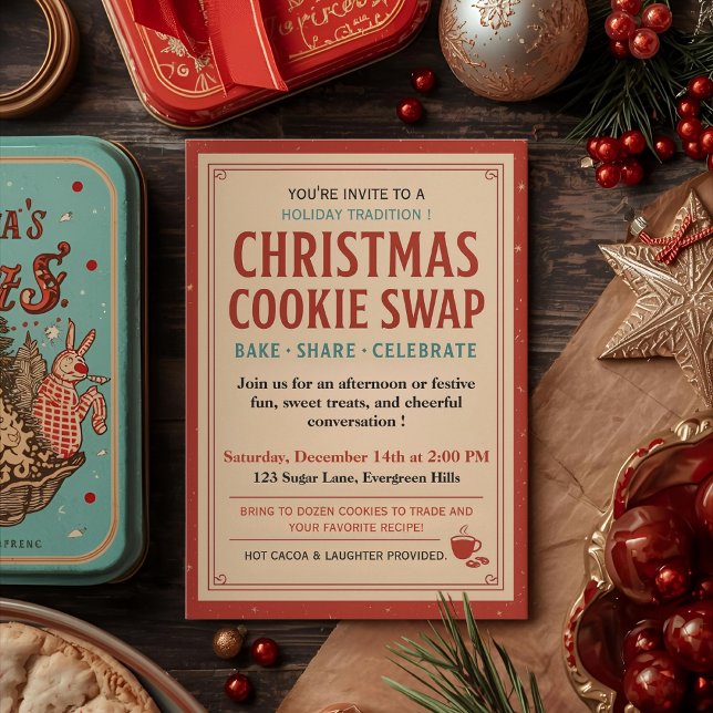 Vintage Retro Christmas Cookie Swap Einladung (Von Creator hochgeladen)
