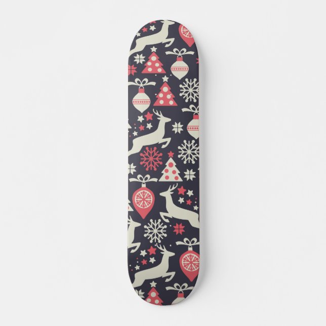 Vintage Retro Christmas Pattern Holiday Skateboard (Vorne)