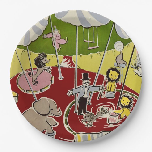 Vintage Retro Circus Animals Ring Theme Pappteller (Vorderseite)