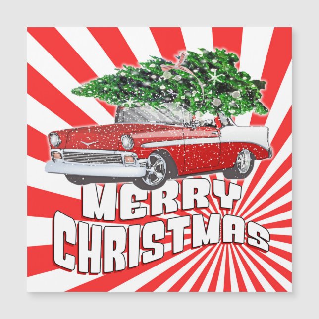 Vintage Retro Classic Car Weihnachten Magnetkarte (Vorderseite)