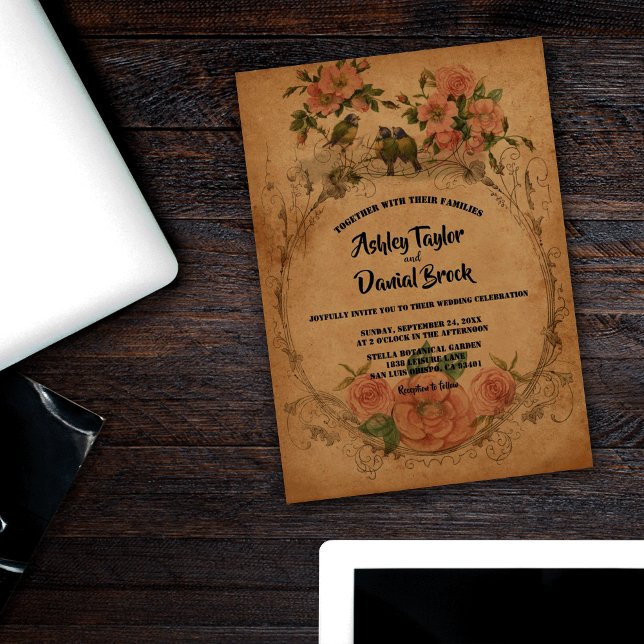 Vintage Retro Classic Wasserfarbenblütenhochzeit Einladung (Von Creator hochgeladen)