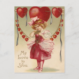 Vintage Retro Coeurs de fille Flèches Carte Saint-