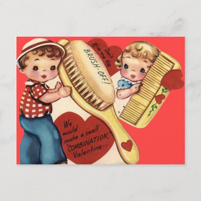 Vintage Retro Comb & Brush Valentinkarte Feiertagspostkarte (Vorderseite)
