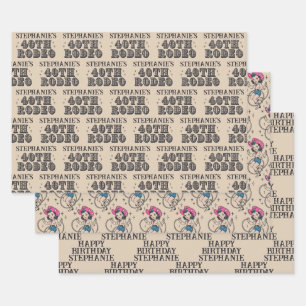 Vintage Retro-Cowgirl 40. Geburtstagsfeier Geschenkpapier Set