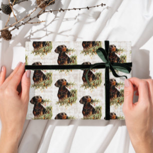 Vintage Retro Dachshund-Hund rustikales Weihnachte Geschenkpapier