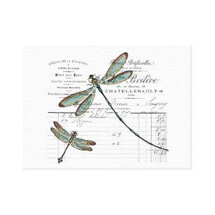 Vintage, Retro Design Frankreich - Libelle, Insekt Leinwanddruck
