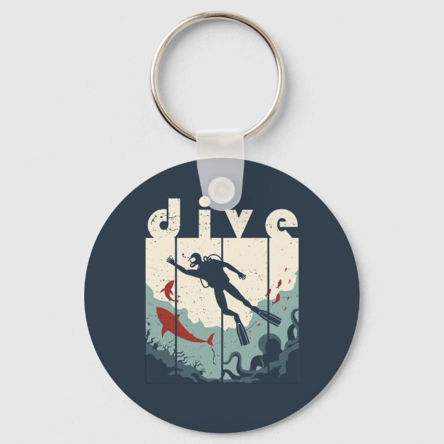 Vintage Retro Dive Scuba Diving Diver Schlüsselanhänger (Vorderseite)