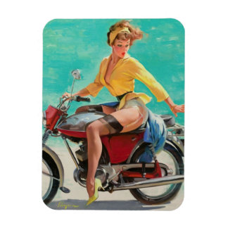 Vintage Retro Elvgren Motorrad-Biker Button-UP Gir Magnet