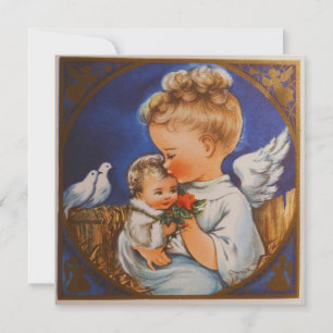 Vintage Retro Engel mit Baby Jesus Weihnachten