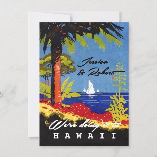 Vintage Retro exotische Insel-Strand-Hochzeit Einladung (Vorderseite)