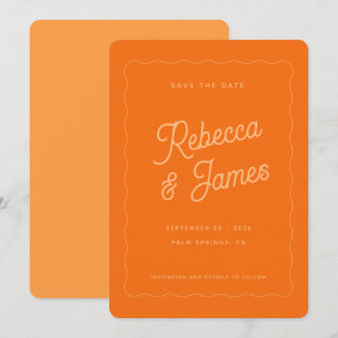 Vintage Retro Fette Orange Welle Rahmen Hochzeit  Save The Date