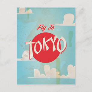 Vintage Retro Fliegen Sie nach Tokio Reiseplakat Postkarte