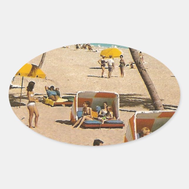 Vintage Retro Florida-Strand-Reise Ovaler Aufkleber (Vorderseite)