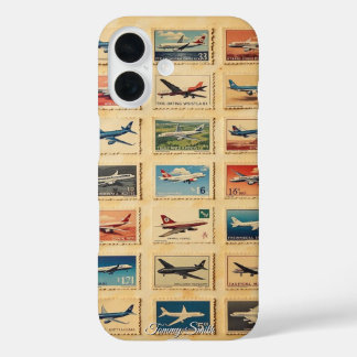 Vintage Retro-Flugzeug-Briefmarke iPhone 16 Hülle