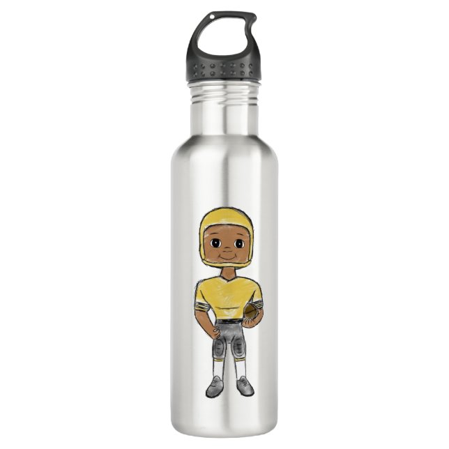 vintage retro football player black yellow Simple Edelstahlflasche (Vorderseite)