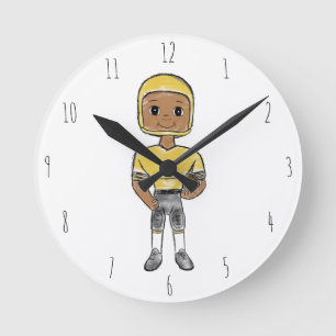 vintage retro football player black yellow simple runde wanduhr