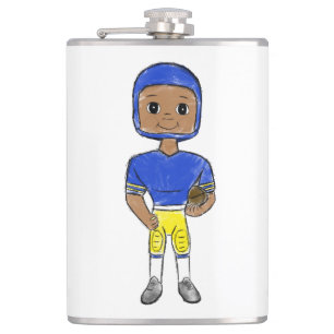 vintage Retro Football Player Blue Yellow Flachmann
