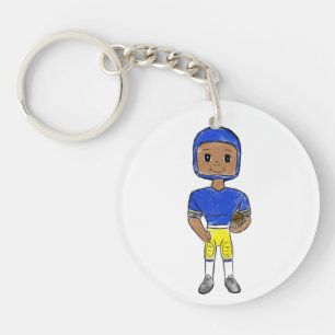 vintage retro football player blue yellow simple   schlüsselanhänger