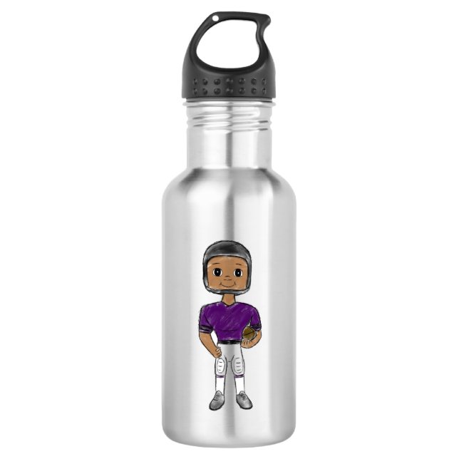 vintage retro football player purple black  simple edelstahlflasche (Vorderseite)