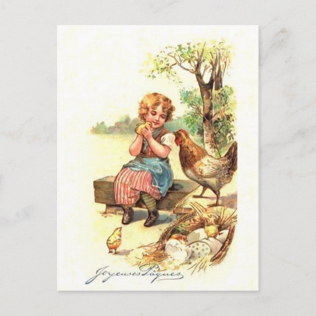 Vintage Retro-französische Osterkarte Postkarte (Vorderseite)