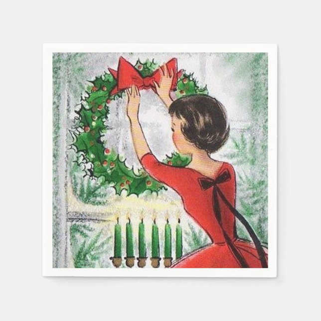 Vintage Retro-Frau Kranz Weihnachts-Party-Serviett Serviette (Vorderseite)