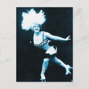 Vintage Retro Frauen Rollschuhkönigin Postkarte