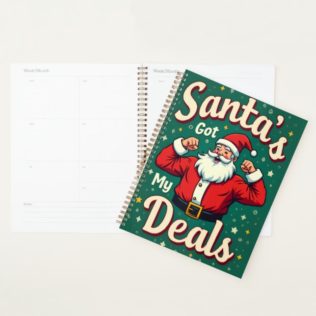 Vintage Retro Funny Santa Flexing Christmas Deals  Planer (Anzeige)