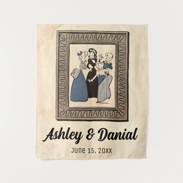 Vintage Retro Funny Verlobung Ring Rustikale Hochz Wandteppich (Vorderseite)