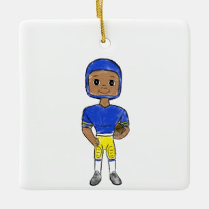 vintage retro Fußballspieler blau gelb einfach Keramikornament