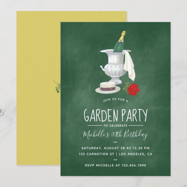 Vintage Retro Garden Party, grüne Kachel Einladung (Vorne/Hinten)