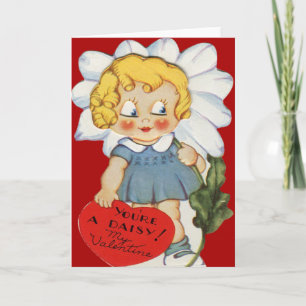 Vintage Retro Girl mit Daisy Valentine Card Feiertagskarte
