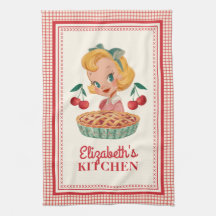 Vintage Retro Girl Red Cherry Gingham