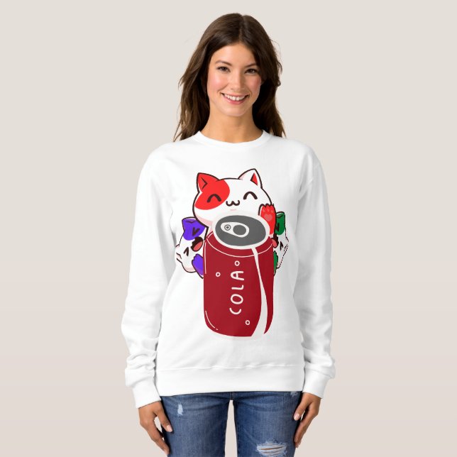 Vintage Retro glückliche drei Katzen mit Cola Sweatshirt (Vorne ganz)