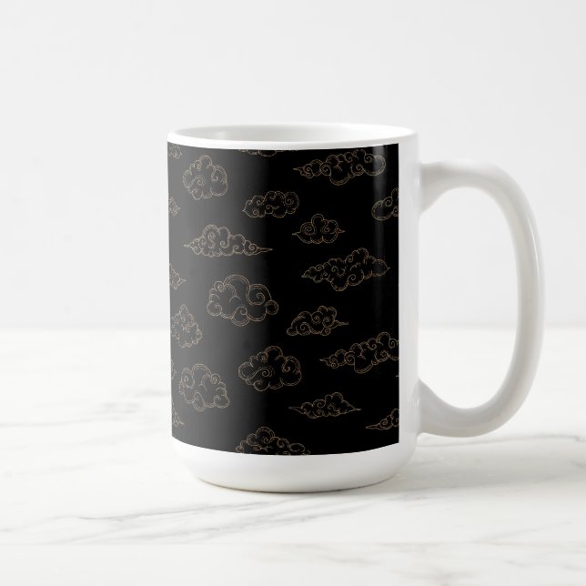 Vintage Retro-goldstilisierte Wolken auf schwarz Kaffeetasse (Rechts)