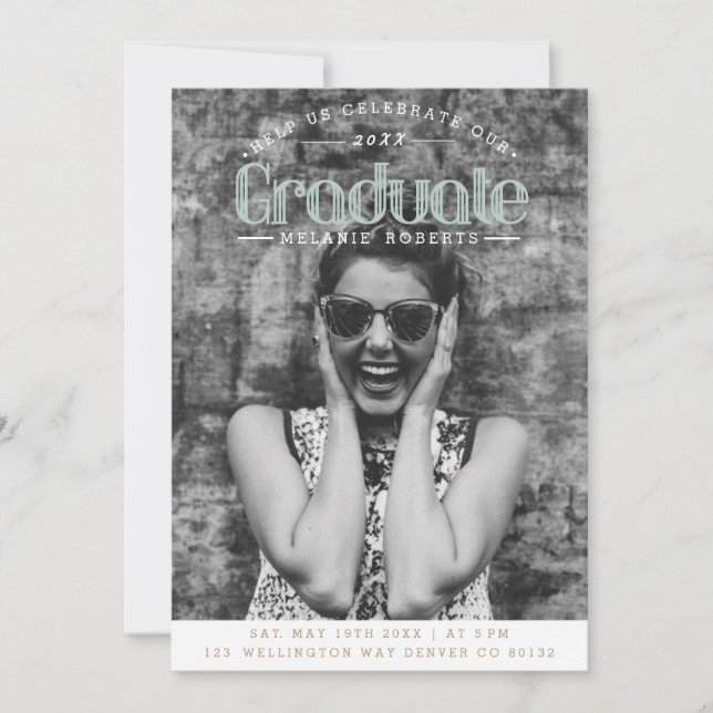 Vintage Retro-Graduierungspartei | FOTO Einladung (Vorderseite)