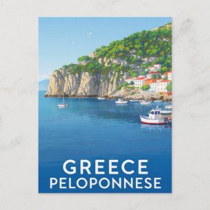 Vintage Retro Griechenland Peloponnes Küstenort Postkarte