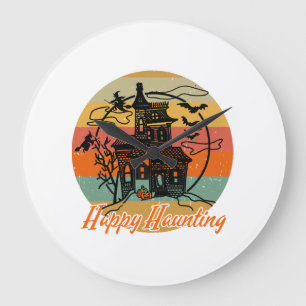 Vintage Retro Halloween Frohes Heimsuchen Hexen Große Wanduhr