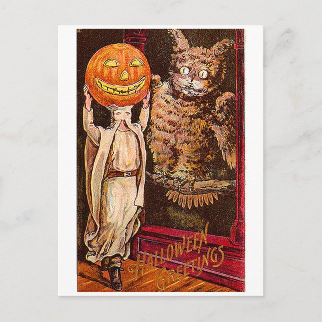 Vintage Retro Halloween-Gruß-gespenstische Eule Postkarte (Vorderseite)