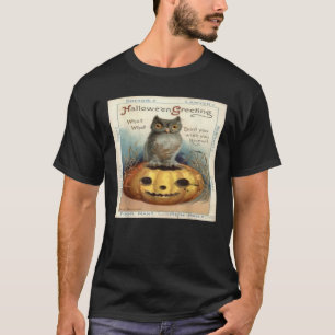 Vintage Retro Halloween-Kürbis-Katze-Postkarten-T- T-Shirt