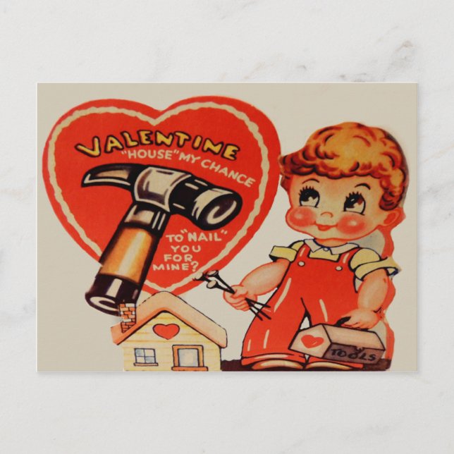 Vintage Retro Handyman Valentine Card Feiertagspostkarte (Vorderseite)