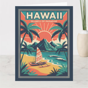 Vintage Retro Hawaii-Inseln Reiseillustration Karte